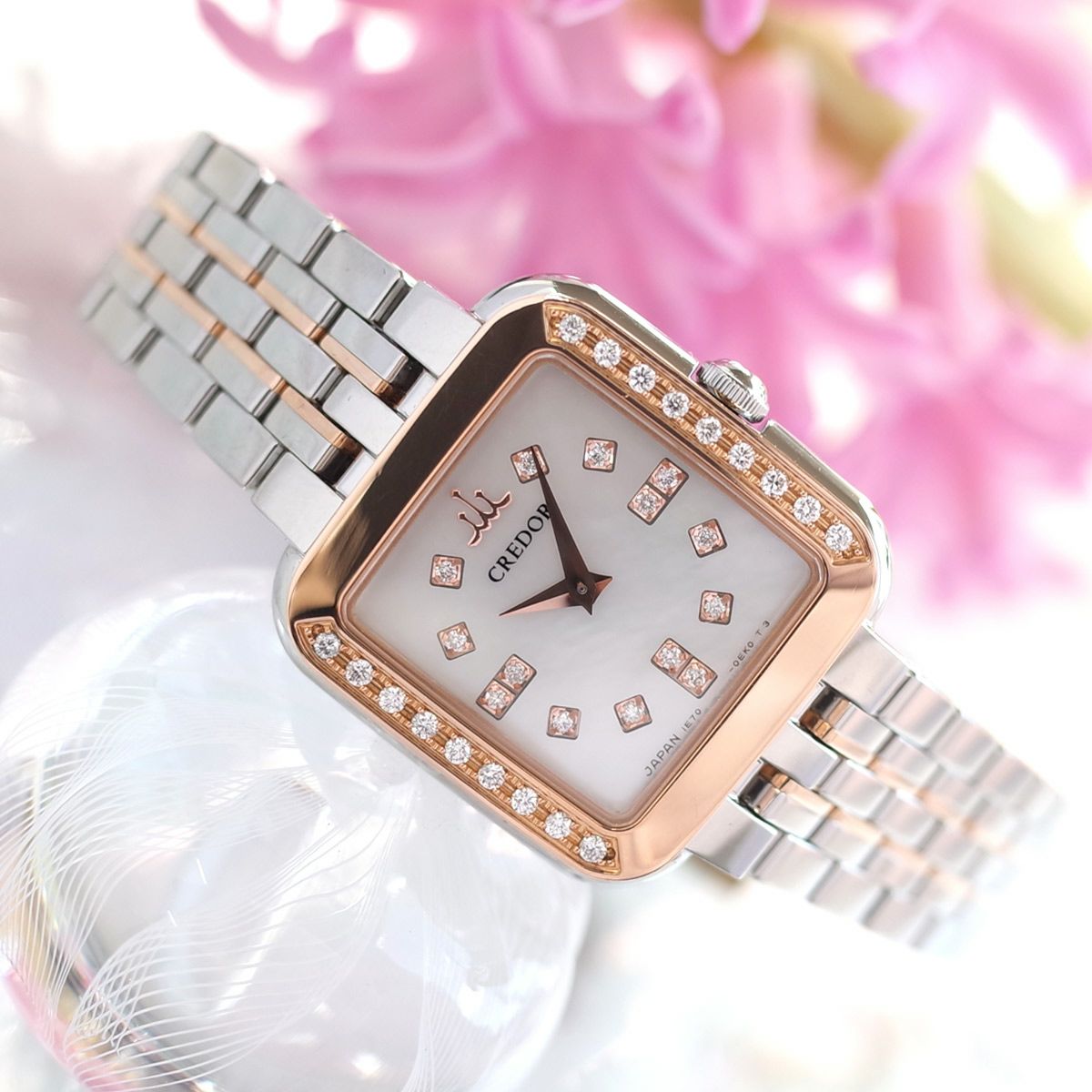 美品 SEIKO クレドール シグノ K18PG/SS ダイヤ シェル文字盤 GSTE847  