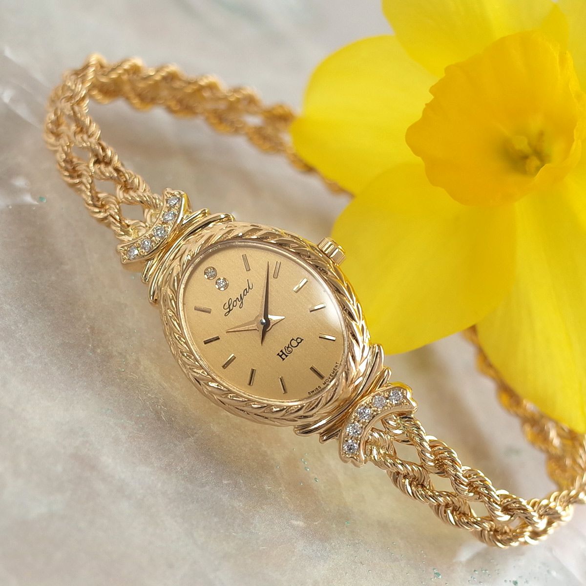 H&Co. 平和堂 ロイヤル K18YG 750 ダイヤ クォーツ 総重量24g  