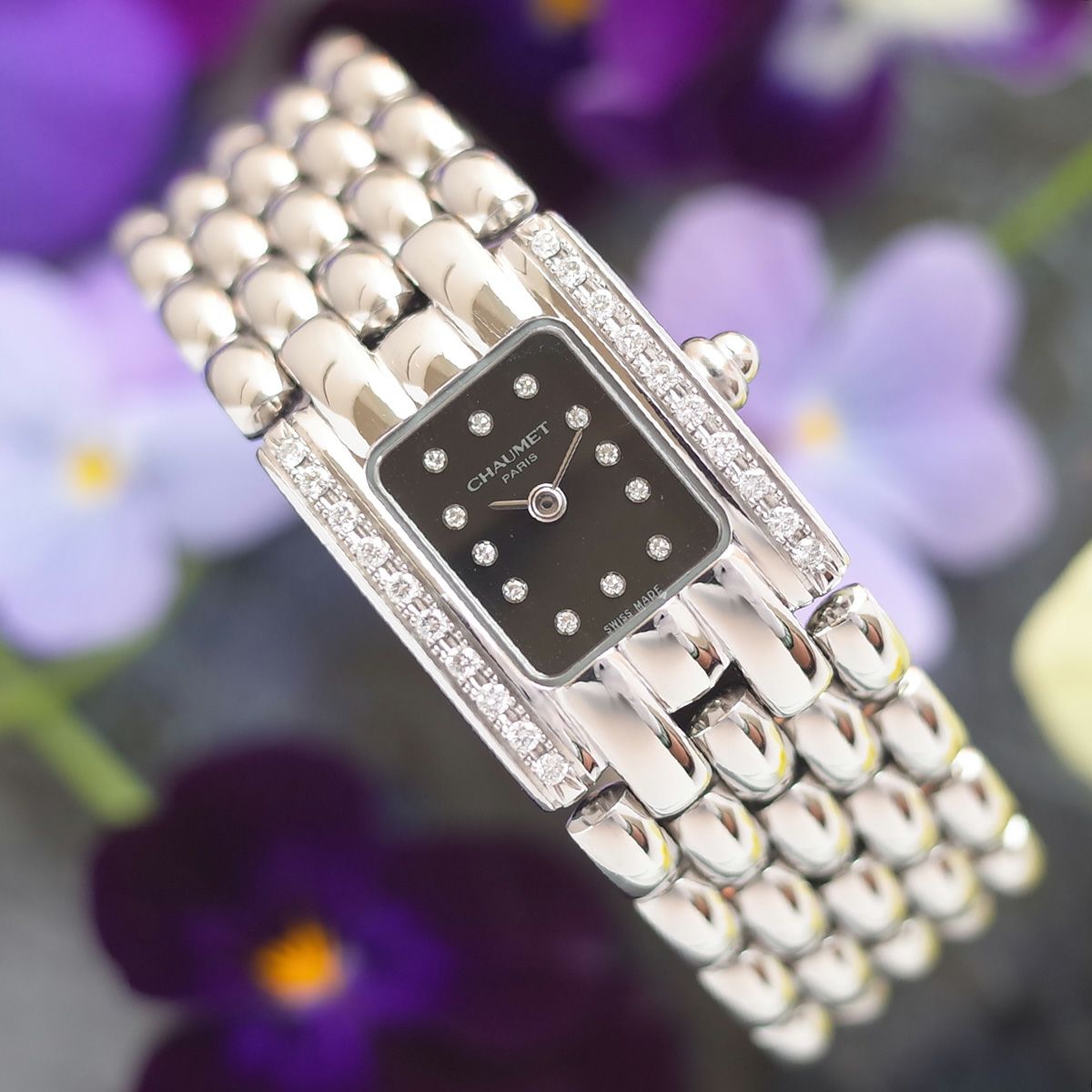 ショーメ CHAUMET ケイシスSM 黒 12K ダイヤベゼル 5連ブレス  