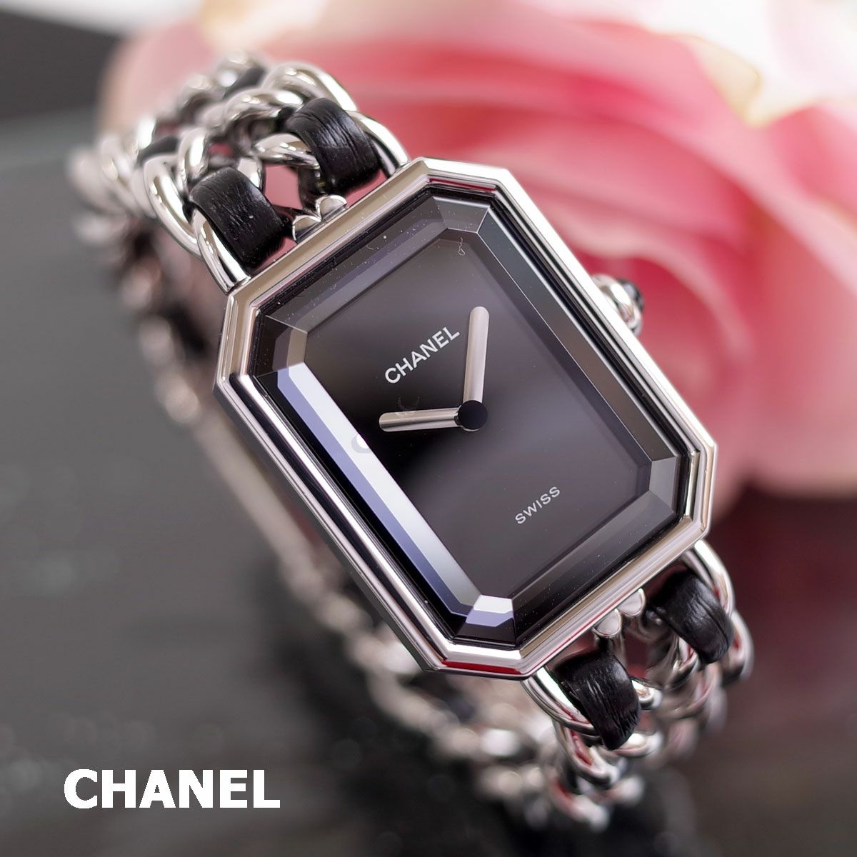 シャネル CHANEL プルミエール ブラック シルバー Mサイズ GP／黒革