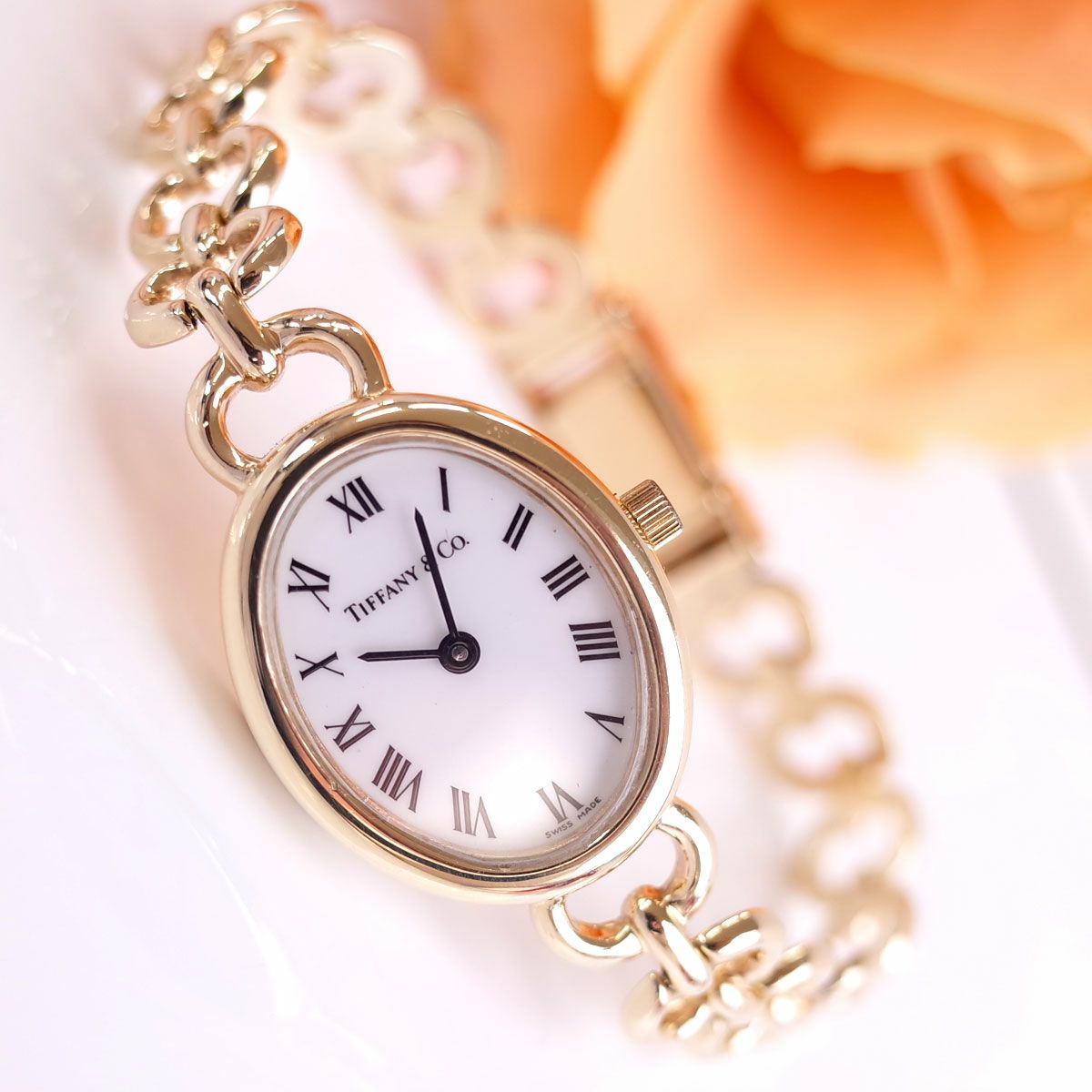 ティファニー Tiffany&co. K14 YG750 オーバル ホワイトローマン